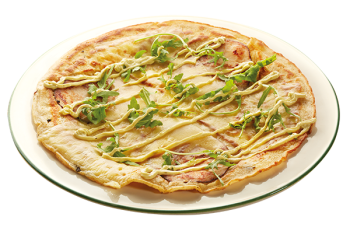 Mayonesa de pollo, queso, rúcula y pesto